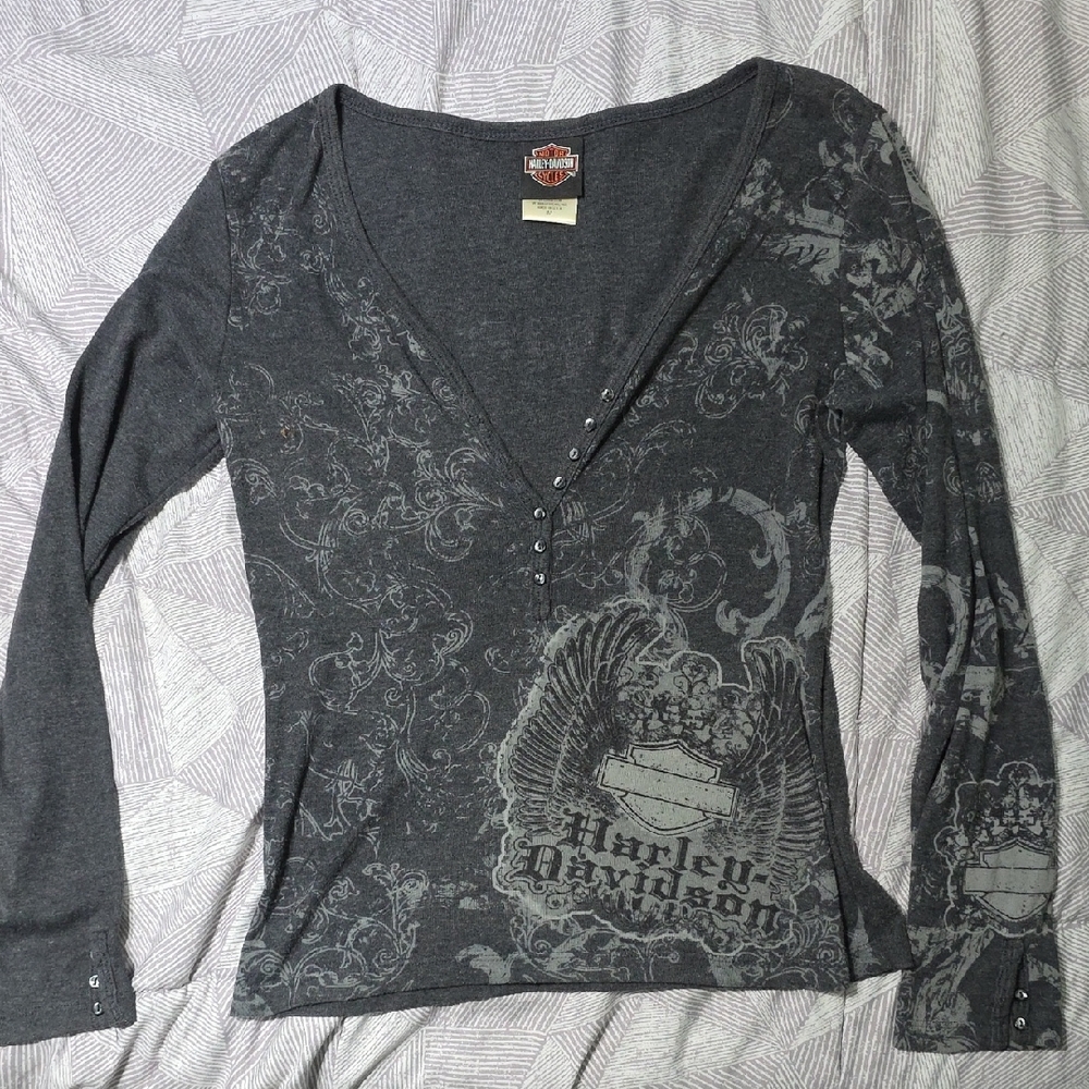 Harley-Davidson Gray V-Neck Long Sleeve